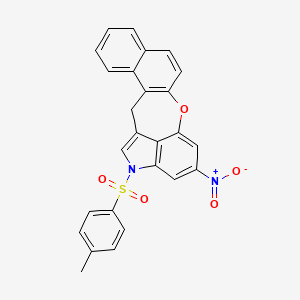 molecular formula C26H18N2O5S B11496385 19-(4-methylphenyl)sulfonyl-16-nitro-13-oxa-19-azapentacyclo[12.6.1.03,12.04,9.018,21]henicosa-1(20),3(12),4,6,8,10,14,16,18(21)-nonaene 