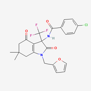 molecular formula C23H20ClF3N2O4 B11496431 4-chloro-N-[1-(furan-2-ylmethyl)-6,6-dimethyl-2,4-dioxo-3-(trifluoromethyl)-2,3,4,5,6,7-hexahydro-1H-indol-3-yl]benzamide 