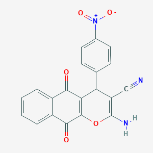 molecular formula C20H11N3O5 B11496449 2-amino-4-(4-nitrophenyl)-5,10-dioxo-5,10-dihydro-4H-benzo[g]chromene-3-carbonitrile 