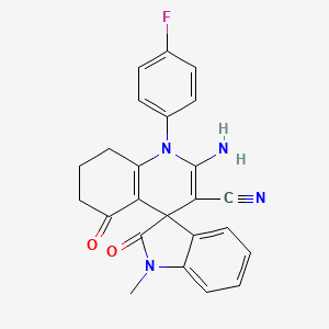 molecular formula C24H19FN4O2 B11496457 2'-amino-1'-(4-fluorophenyl)-1-methyl-2,5'-dioxo-1,2,5',6',7',8'-hexahydro-1'H-spiro[indole-3,4'-quinoline]-3'-carbonitrile 