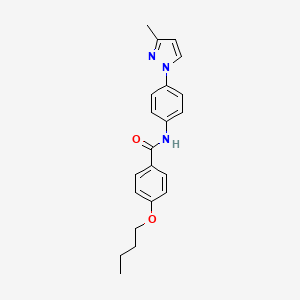 molecular formula C21H23N3O2 B11496535 4-butoxy-N-[4-(3-methyl-1H-pyrazol-1-yl)phenyl]benzamide 