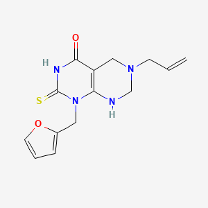 molecular formula C14H16N4O2S B11496650 Pyrimido[4,5-d]pyrimidin-4(1H)-one, 1-(2-furanylmethyl)-2,3,5,6,7,8-hexahydro-6-(2-propenyl)-2-thioxo- 