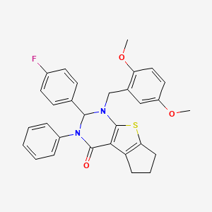 molecular formula C30H27FN2O3S B11496779 1-(2,5-dimethoxybenzyl)-2-(4-fluorophenyl)-3-phenyl-1,2,3,5,6,7-hexahydro-4H-cyclopenta[4,5]thieno[2,3-d]pyrimidin-4-one 