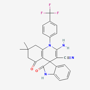 molecular formula C26H21F3N4O2 B11496801 2'-amino-7',7'-dimethyl-2,5'-dioxo-1'-[4-(trifluoromethyl)phenyl]-1,2,5',6',7',8'-hexahydro-1'H-spiro[indole-3,4'-quinoline]-3'-carbonitrile 