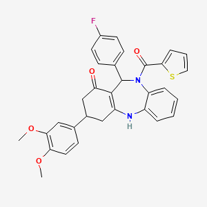 3-(3,4-dimethoxyphenyl)-11-(4-fluorophenyl)-10-(thiophen-2-ylcarbonyl)-2,3,4,5,10,11-hexahydro-1H-dibenzo[b,e][1,4]diazepin-1-one