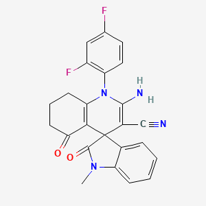 molecular formula C24H18F2N4O2 B11496839 2'-Amino-1'-(2,4-difluorophenyl)-1-methyl-2,5'-dioxo-1,2,5',6',7',8'-hexahydro-1'{H}-spiro[indole-3,4'-quinoline]-3'-carbonitrile 