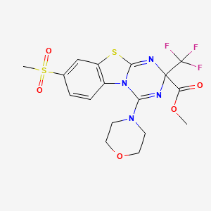 molecular formula C17H17F3N4O5S2 B11496848 methyl 8-(methylsulfonyl)-4-morpholino-2-(trifluoromethyl)-2H-[1,3,5]triazino[2,1-b][1,3]benzothiazole-2-carboxylate 