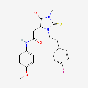 molecular formula C21H22FN3O3S B11496947 2-[3-[2-(4-fluorophenyl)ethyl]-1-methyl-5-oxo-2-sulfanylideneimidazolidin-4-yl]-N-(4-methoxyphenyl)acetamide 