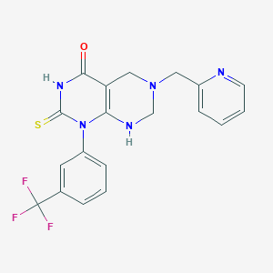 molecular formula C19H16F3N5OS B11496963 6-(pyridin-2-ylmethyl)-2-sulfanyl-1-[3-(trifluoromethyl)phenyl]-5,6,7,8-tetrahydropyrimido[4,5-d]pyrimidin-4(1H)-one 