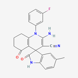 molecular formula C24H19FN4O2 B11496974 2'-amino-1'-(3-fluorophenyl)-5-methyl-2,5'-dioxo-1,2,5',6',7',8'-hexahydro-1'H-spiro[indole-3,4'-quinoline]-3'-carbonitrile 