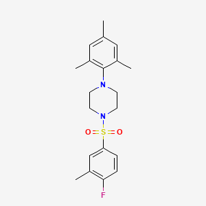 molecular formula C20H25FN2O2S B11496980 Piperazine, 1-(4-fluoro-3-methylbenzenesulfonyl)-4-(2,4,6-trimethylphenyl)- 