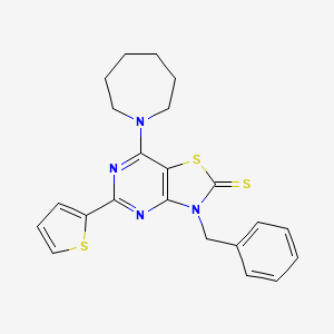 molecular formula C22H22N4S3 B11497022 7-(azepan-1-yl)-3-benzyl-5-(thiophen-2-yl)[1,3]thiazolo[4,5-d]pyrimidine-2(3H)-thione 