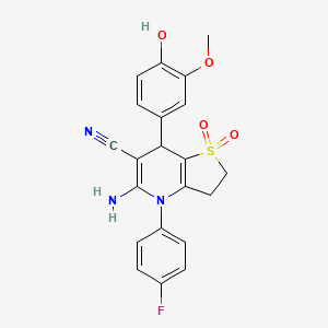 molecular formula C21H18FN3O4S B11497026 5-Amino-4-(4-fluorophenyl)-7-(4-hydroxy-3-methoxyphenyl)-2,3,4,7-tetrahydrothieno[3,2-b]pyridine-6-carbonitrile 1,1-dioxide 