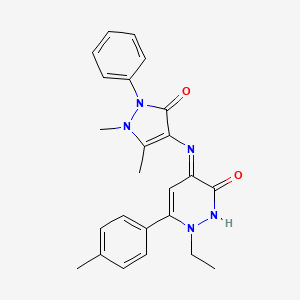 (4Z)-4-[(1,5-Dimethyl-3-oxo-2-phenyl-2,3-dihydro-1H-pyrazol-4-YL)imino]-1-ethyl-6-(4-methylphenyl)-1,2,3,4-tetrahydropyridazin-3-one