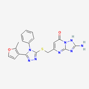 molecular formula C19H16N8O2S B11497048 2-amino-5-({[5-(2-methylfuran-3-yl)-4-phenyl-4H-1,2,4-triazol-3-yl]sulfanyl}methyl)[1,2,4]triazolo[1,5-a]pyrimidin-7(4H)-one 