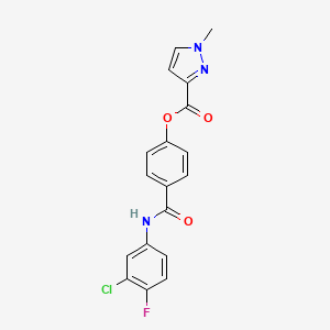 molecular formula C18H13ClFN3O3 B11497082 1H-Pyrazole-3-carboxylic acid, 1-methyl-, 4-[[(3-chloro-4-fluorophenyl)amino]carbonyl]phenyl ester 