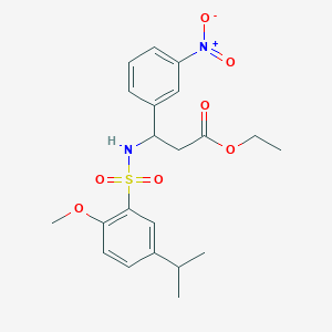 molecular formula C21H26N2O7S B11497092 Ethyl 3-({[2-methoxy-5-(propan-2-yl)phenyl]sulfonyl}amino)-3-(3-nitrophenyl)propanoate 