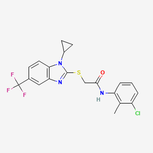 molecular formula C20H17ClF3N3OS B11497148 N-(3-chloro-2-methylphenyl)-2-{[1-cyclopropyl-5-(trifluoromethyl)-1H-benzimidazol-2-yl]sulfanyl}acetamide 