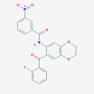 molecular formula C22H15FN2O6 B11497161 N-[7-(2-fluorobenzoyl)-2,3-dihydro-1,4-benzodioxin-6-yl]-3-nitrobenzamide 