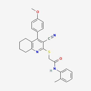 molecular formula C26H25N3O2S B11497168 2-{[3-cyano-4-(4-methoxyphenyl)-5,6,7,8-tetrahydroquinolin-2-yl]sulfanyl}-N-(2-methylphenyl)acetamide 