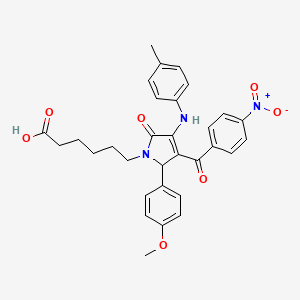 molecular formula C31H31N3O7 B11497223 6-{2-(4-methoxyphenyl)-4-[(4-methylphenyl)amino]-3-[(4-nitrophenyl)carbonyl]-5-oxo-2,5-dihydro-1H-pyrrol-1-yl}hexanoic acid 