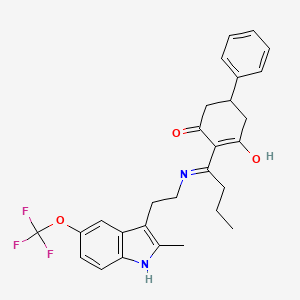 2-[1-({2-[2-methyl-5-(trifluoromethoxy)-1H-indol-3-yl]ethyl}amino)butylidene]-5-phenylcyclohexane-1,3-dione