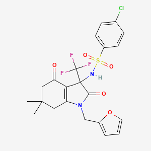 molecular formula C22H20ClF3N2O5S B11497291 4-chloro-N-[1-(furan-2-ylmethyl)-6,6-dimethyl-2,4-dioxo-3-(trifluoromethyl)-2,3,4,5,6,7-hexahydro-1H-indol-3-yl]benzenesulfonamide 