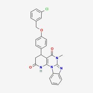 6-[4-[(3-chlorophenyl)methoxy]phenyl]-9-methyl-1,3,9,11-tetrazatetracyclo[8.7.0.02,7.012,17]heptadeca-2(7),10,12,14,16-pentaene-4,8-dione