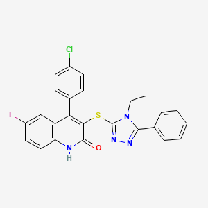 4-(4-chlorophenyl)-3-[(4-ethyl-5-phenyl-4H-1,2,4-triazol-3-yl)sulfanyl]-6-fluoroquinolin-2-ol