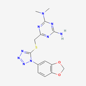 molecular formula C14H15N9O2S B11497383 [1,3,5]Triazine-2,4-diamine, 6-(1-benzo[1,3]dioxol-5-yl-1H-tetrazol-5-ylsulfanylmethyl)-N,N-dimethyl- 