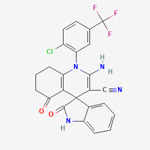 molecular formula C24H16ClF3N4O2 B11497452 2'-amino-1'-[2-chloro-5-(trifluoromethyl)phenyl]-2,5'-dioxo-1,2,5',6',7',8'-hexahydro-1'H-spiro[indole-3,4'-quinoline]-3'-carbonitrile 