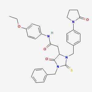 molecular formula C31H32N4O4S B11497467 2-(1-Benzyl-5-oxo-3-{[4-(2-oxopyrrolidin-1-YL)phenyl]methyl}-2-sulfanylideneimidazolidin-4-YL)-N-(4-ethoxyphenyl)acetamide 