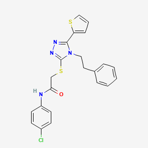 molecular formula C22H19ClN4OS2 B11497631 N-(4-chlorophenyl)-2-{[4-(2-phenylethyl)-5-(thiophen-2-yl)-4H-1,2,4-triazol-3-yl]sulfanyl}acetamide 