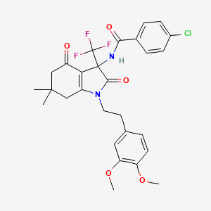 4-chloro-N-{1-[2-(3,4-dimethoxyphenyl)ethyl]-6,6-dimethyl-2,4-dioxo-3-(trifluoromethyl)-2,3,4,5,6,7-hexahydro-1H-indol-3-yl}benzamide