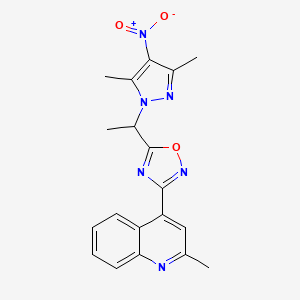 molecular formula C19H18N6O3 B11497712 4-[5-[1-(3,5-Dimethyl-4-nitro-1H-pyrazol-1-yl)ethyl]-1,2,4-oxadiazol-3-yl]-2-methylquinoline CAS No. 956440-78-1