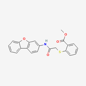 molecular formula C22H17NO4S B11497724 Benzoic acid, 2-(dibenzofuran-3-ylcarbamoylmethylsulfanyl)-, methyl ester 