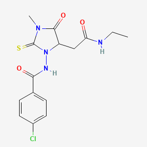 4-chloro-N-{5-[2-(ethylamino)-2-oxoethyl]-3-methyl-4-oxo-2-thioxoimidazolidin-1-yl}benzamide