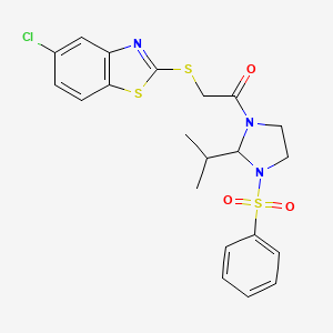 molecular formula C21H22ClN3O3S3 B11497766 2-[(5-Chloro-1,3-benzothiazol-2-yl)sulfanyl]-1-[2-isopropyl-3-(phenylsulfonyl)-1-imidazolidinyl]-1-ethanone 