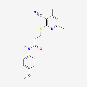 molecular formula C18H19N3O2S B11497770 3-[(3-cyano-4,6-dimethylpyridin-2-yl)sulfanyl]-N-(4-methoxyphenyl)propanamide 