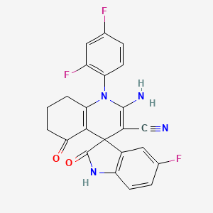 molecular formula C23H15F3N4O2 B11497772 2'-amino-1'-(2,4-difluorophenyl)-5-fluoro-2,5'-dioxo-1,2,5',6',7',8'-hexahydro-1'H-spiro[indole-3,4'-quinoline]-3'-carbonitrile 