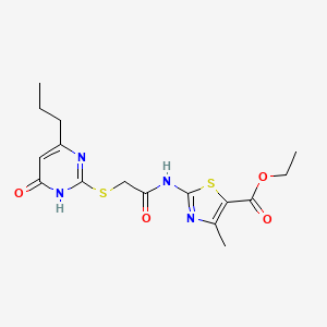 molecular formula C16H20N4O4S2 B11497783 Ethyl 4-methyl-2-({[(6-oxo-4-propyl-1,6-dihydropyrimidin-2-yl)sulfanyl]acetyl}amino)-1,3-thiazole-5-carboxylate 