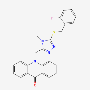 molecular formula C24H19FN4OS B11497870 10-({5-[(2-fluorobenzyl)sulfanyl]-4-methyl-4H-1,2,4-triazol-3-yl}methyl)acridin-9(10H)-one 