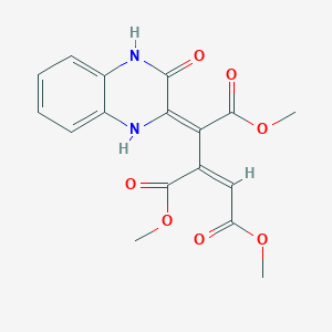 molecular formula C17H16N2O7 B11497897 Pent-2-enedioic acid, 3-methoxycarbonyl-4-(3-oxo-3,4-dihydro-1H-quinoxalin-2-ylidene)-, dimethyl ester 