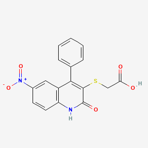 molecular formula C17H12N2O5S B11497903 [(6-Nitro-2-oxo-4-phenyl-1,2-dihydroquinolin-3-yl)sulfanyl]acetic acid 