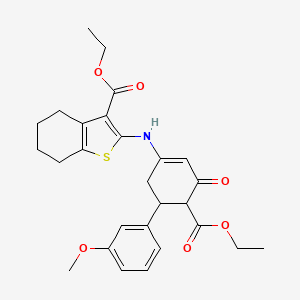 molecular formula C27H31NO6S B11497964 Ethyl 2-{[4-(ethoxycarbonyl)-5-(3-methoxyphenyl)-3-oxocyclohex-1-en-1-yl]amino}-4,5,6,7-tetrahydro-1-benzothiophene-3-carboxylate 