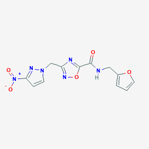 molecular formula C12H10N6O5 B11497986 N-(furan-2-ylmethyl)-3-[(3-nitro-1H-pyrazol-1-yl)methyl]-1,2,4-oxadiazole-5-carboxamide 