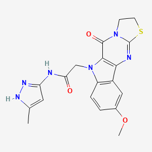 2-(4-methoxy-10-oxo-14-thia-8,11,16-triazatetracyclo[7.7.0.02,7.011,15]hexadeca-1(9),2(7),3,5,15-pentaen-8-yl)-N-(5-methyl-1H-pyrazol-3-yl)acetamide