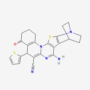 molecular formula C24H21N5OS2 B11498032 4-amino-10-oxo-8-thiophen-2-yl-17-thia-5,15,19-triazahexacyclo[17.2.2.02,18.03,16.06,15.09,14]tricosa-2(18),3(16),4,6,9(14)-pentaene-7-carbonitrile 