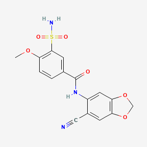 molecular formula C16H13N3O6S B11498037 N-(6-cyano-1,3-benzodioxol-5-yl)-4-methoxy-3-sulfamoylbenzamide 