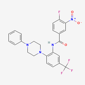 molecular formula C24H20F4N4O3 B11498045 4-fluoro-3-nitro-N-[2-(4-phenylpiperazin-1-yl)-5-(trifluoromethyl)phenyl]benzamide 